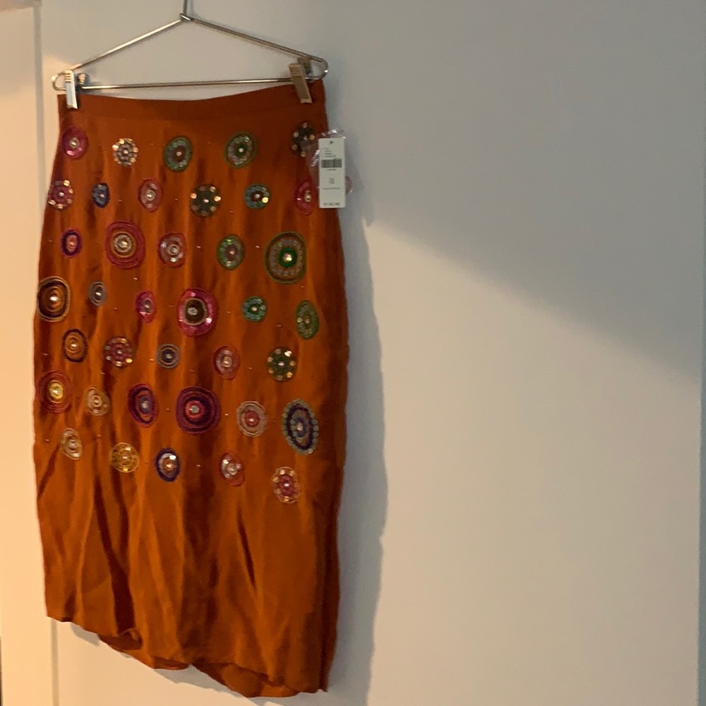 Anthropologie Burnt Orange Detailed Skirt
